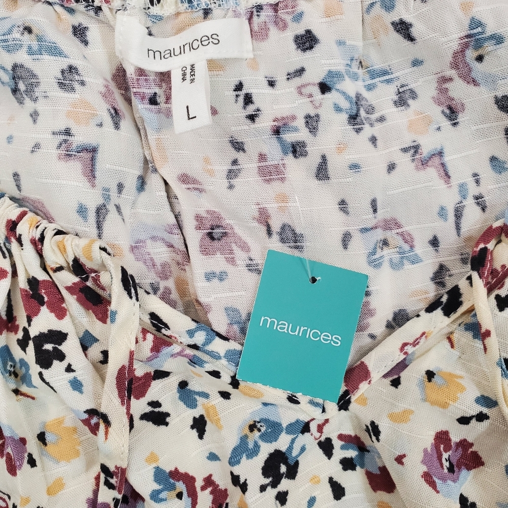 Maurices FloralPeplumCamisole Top Adj.Straps Lrg Cream BlueLav. Tan Drk Blu - Picture 6 of 7